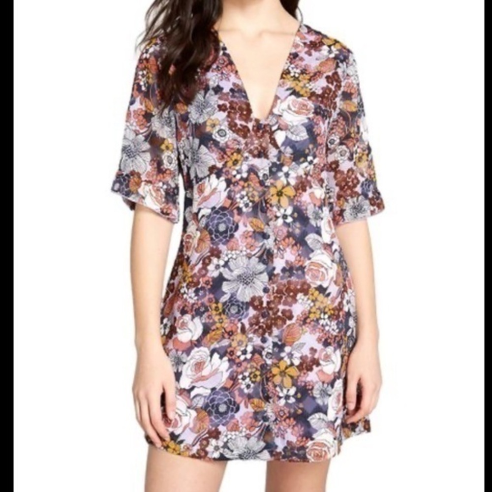 MODCLOTH Blue Floral Daytime Darling Shirt Dress size 4